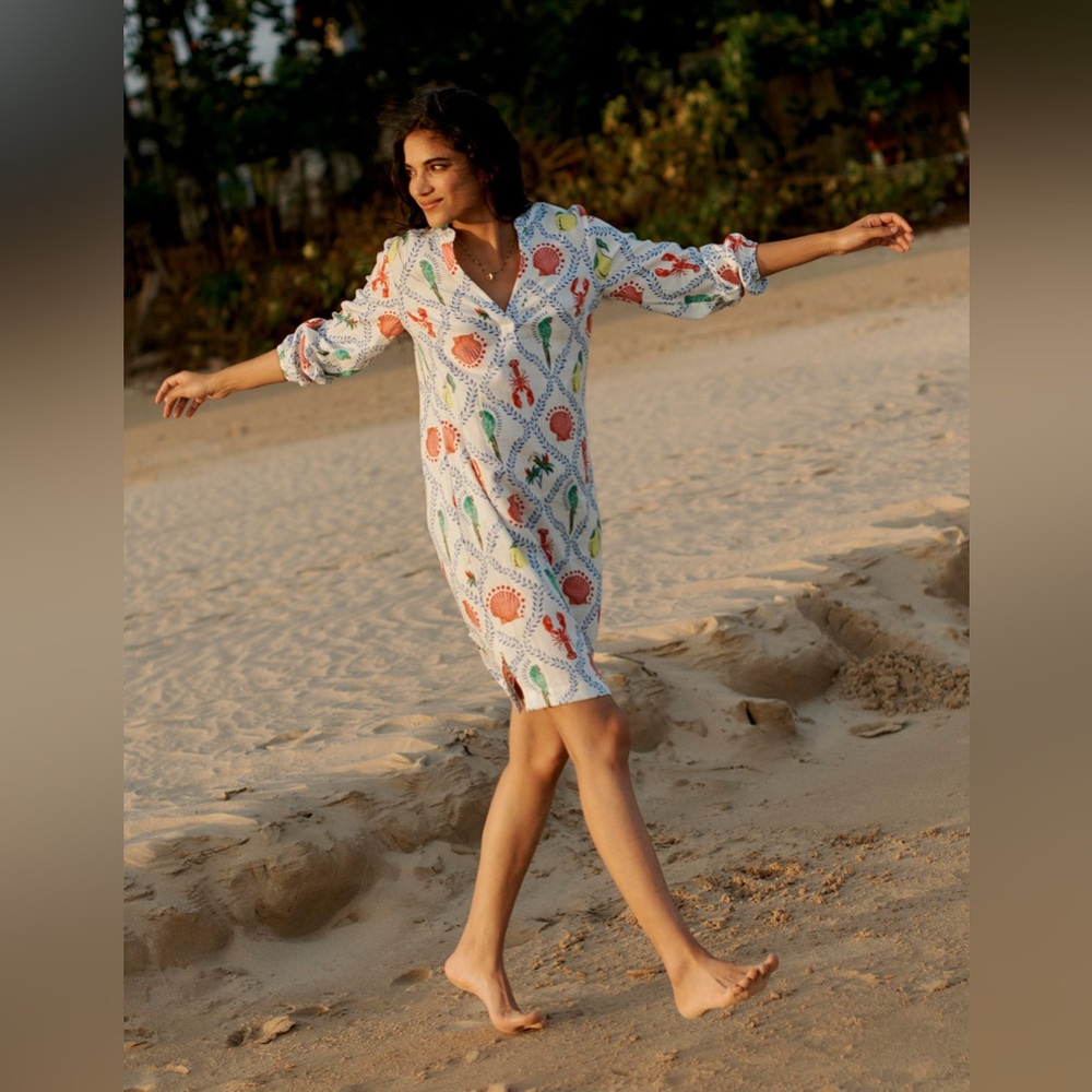 Boden Cleo Linen Dress in Tropical Bonanza Vine White Red Green Yellow Size 4 - Picture 6 of 15